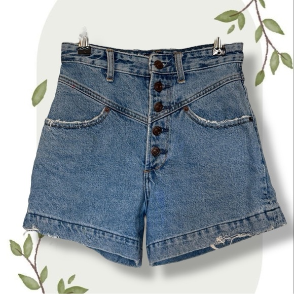 Abercrombie & Fitch Button Up Blue Jean Lightly Distressed Denim Shorts- Size 24 - Picture 1 of 6